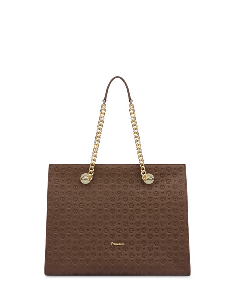 Shopping Bag Heritage Logo Embossed Marrone