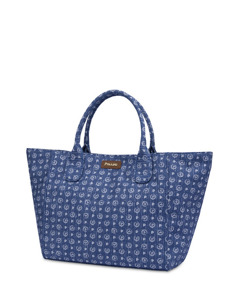 Borsa Tote Heritage Jacquard Medium Blu/marrone