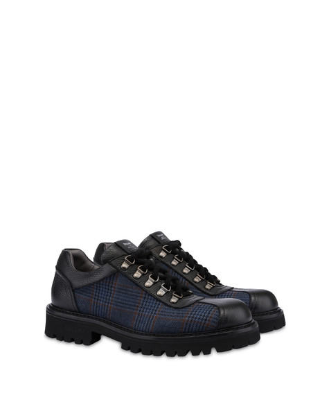 Pedula Low Budapest In Tessuto Lana E Vitello Bottalato Effetto Cervo Blu/nero