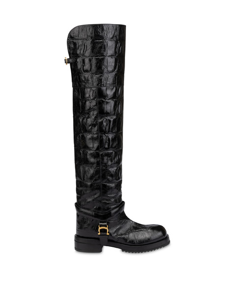 Over The Knee Boot Mia In Vitello Stampato Cocco 