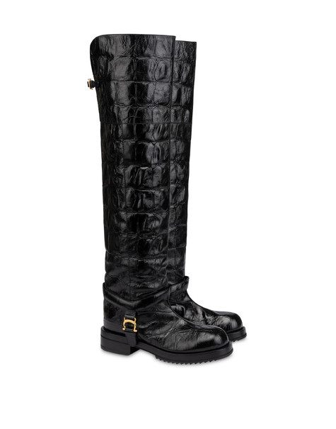 Over The Knee Boot Mia In Vitello Stampato Cocco 
