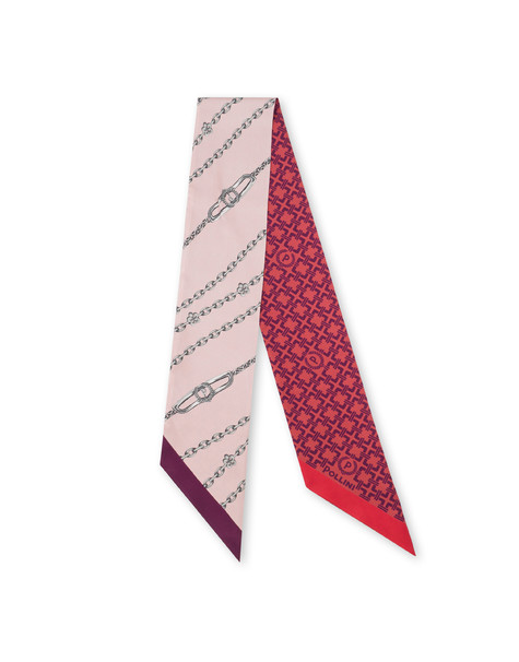 Bandana In Seta Con Doppia Stampa Decorativa. Fuxia
