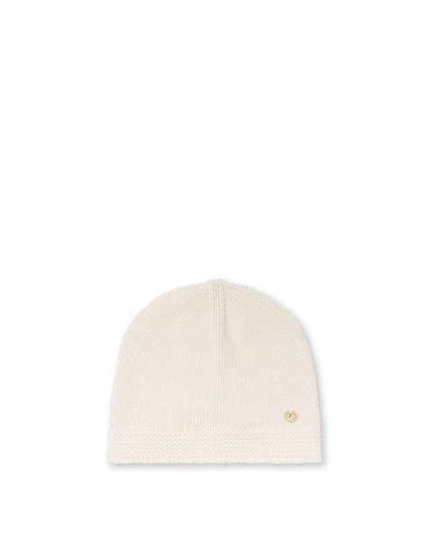 Morbido Cappello In Maglia Rasata Misto Lana Bianco