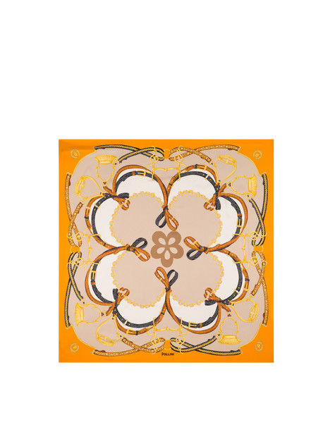 Foulard In Seta Con Stampa Cinghie E Staffe Ocra