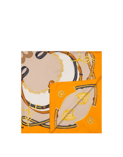Foulard In Seta Con Stampa Cinghie E Staffe Ocra