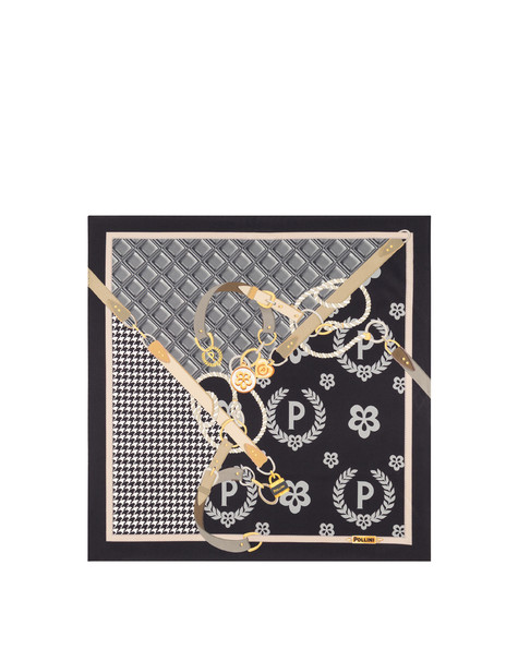 Foulard In Seta Con Stampa Macro Logo E Cinghie Nero