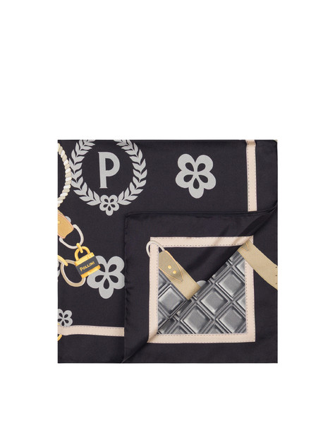 Foulard In Seta Con Stampa Macro Logo E Cinghie Nero