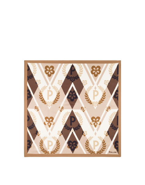 Foulard In Seta Con Motivo Chevron Beige