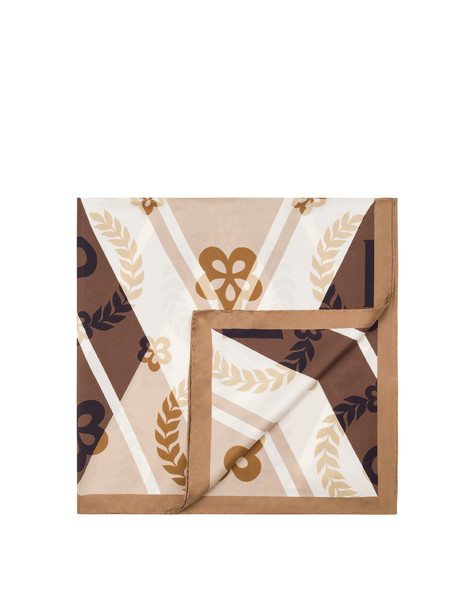 Foulard In Seta Con Motivo Chevron Beige