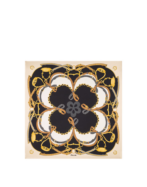 Foulard In Seta Con Stampa Cinghie E Staffe Beige