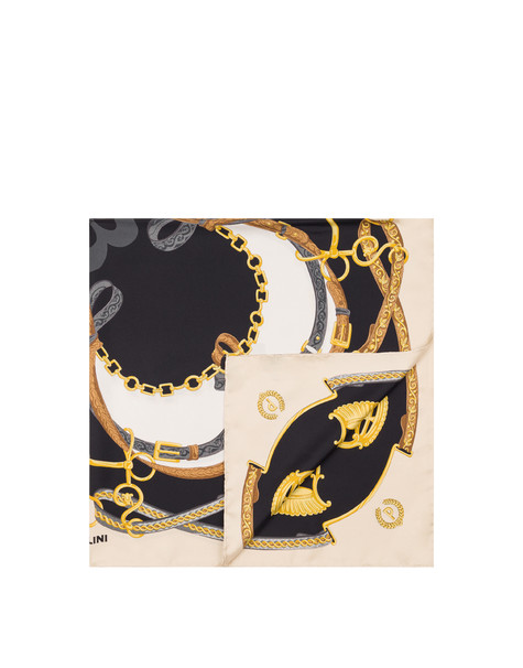 Foulard In Seta Con Stampa Cinghie E Staffe Beige