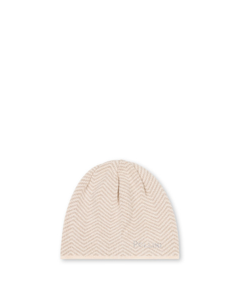 Morbido Cappello In Misto Lana Con Stampa Chevron Beige