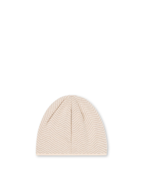 Morbido Cappello In Misto Lana Con Stampa Chevron Beige