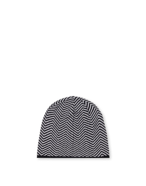 Morbido Cappello In Misto Lana Con Stampa Chevron Nero