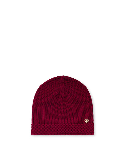 Morbido Cappello In Maglia Rasata Misto Lana Bordeaux