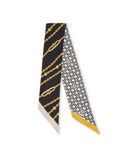 Bandana In Seta Con Doppia Stampa Decorativa. Nero