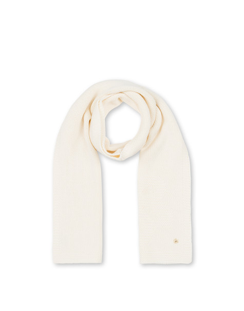 Sciarpa In Misto Lana Con Fiore Jacquard Ton Sur Ton Bianco