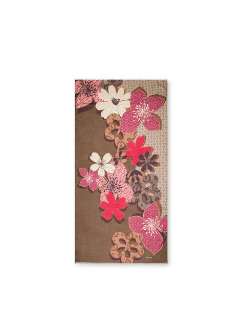 Sciarpa In Modal Con Stampa Fiori Beige