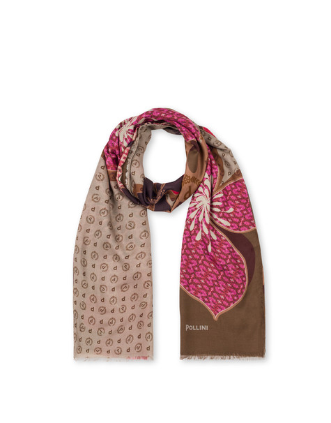 Sciarpa In Modal Con Stampa Fiori Beige