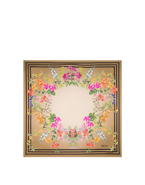 Foulard In Seta Con Stampa Floreale Beige