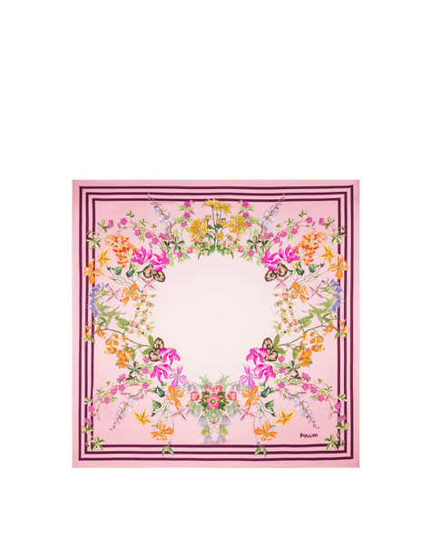 Foulard In Seta Con Stampa Floreale Rosa