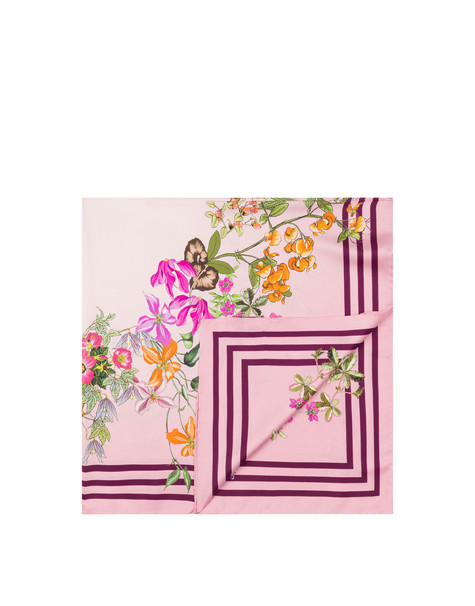 Foulard In Seta Con Stampa Floreale Rosa