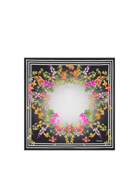 Foulard In Seta Con Stampa Floreale Nero